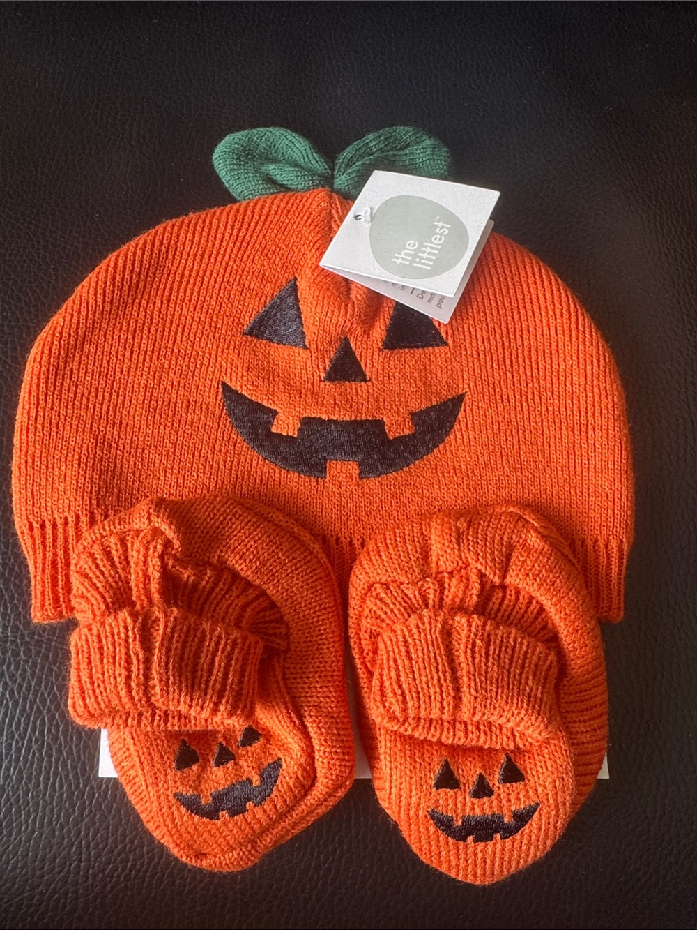 The Littlest Orange Pumpkin Knit Hat & Booties Set